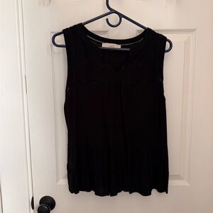 LOFT Black Pleated Sleeveless Tank Top